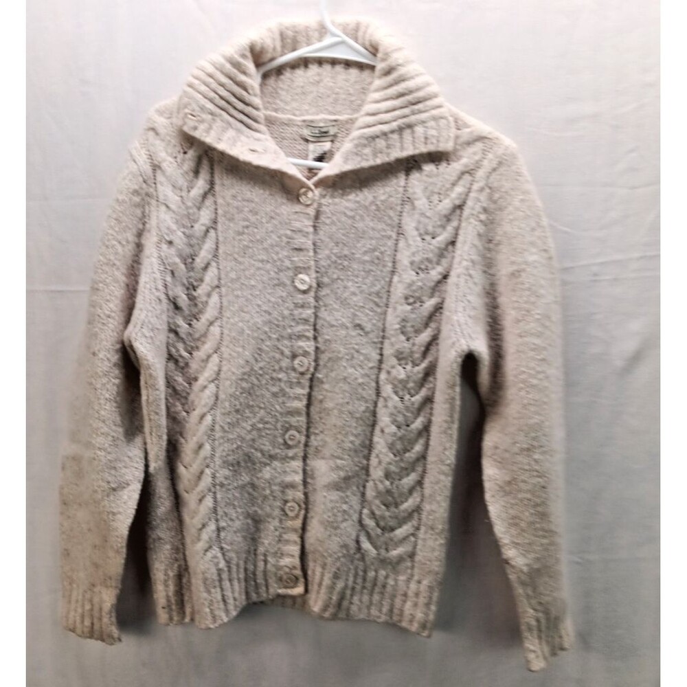 Vintage LL Bean Cardigan Cable Sweater Women's M Button Down Cream  Preppy